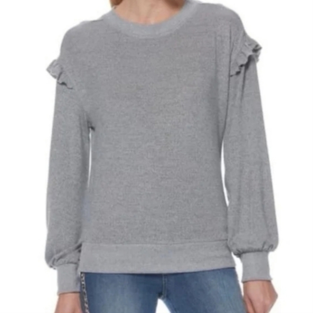 Tahari Ruffle Shoulder Long Sleeve Top